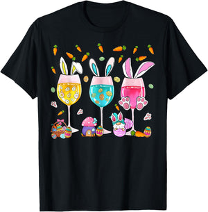 Funny Wine Glasses Bunny with Egg Basket Spring Easter Women T-Shirt - T-Shirt | Black