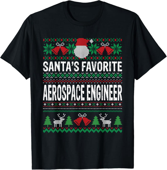 Santa's Favorite Aerospace Engineer Xmas T-Shirt - T-Shirt | Black
