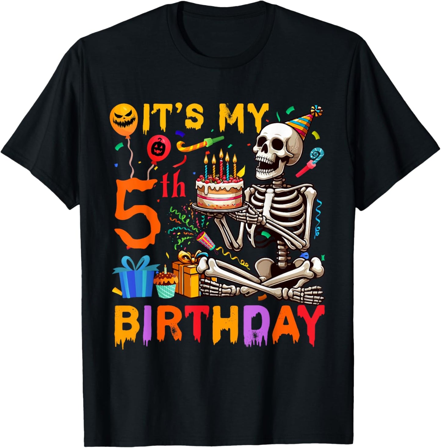 It's My 5th Birthday Halloween Skeleton Matching Party T-Shirt - T-Shirt | Black