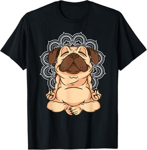 Meditation Pug Dogs Buddha Zen Yoga Teacher Pug Buddhist Women Girls Kids T-Shirt - T-Shirt | Black
