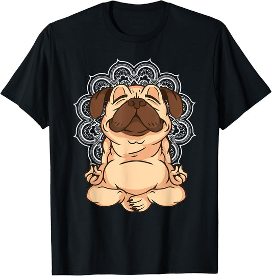 Meditation Pug Dogs Buddha Zen Yoga Teacher Pug Buddhist Women Girls Kids T-Shirt - T-Shirt | Black