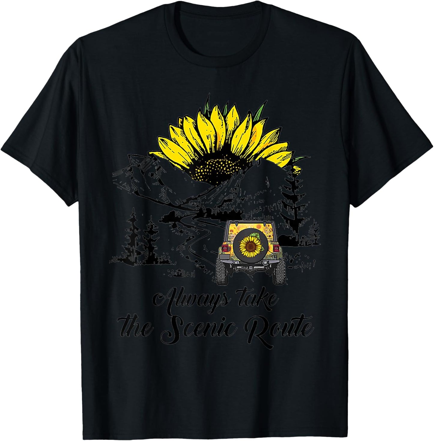 Always Take The Scenic Route Sunflower T-Shirt - T-Shirt | Black