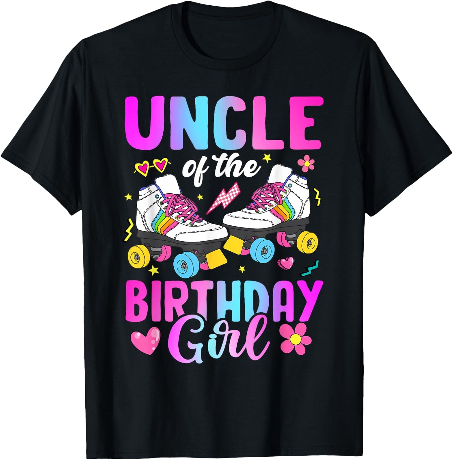 Uncle Of The Birthday Girl Rolling Skate Bday Family T-Shirt - T-Shirt | Black
