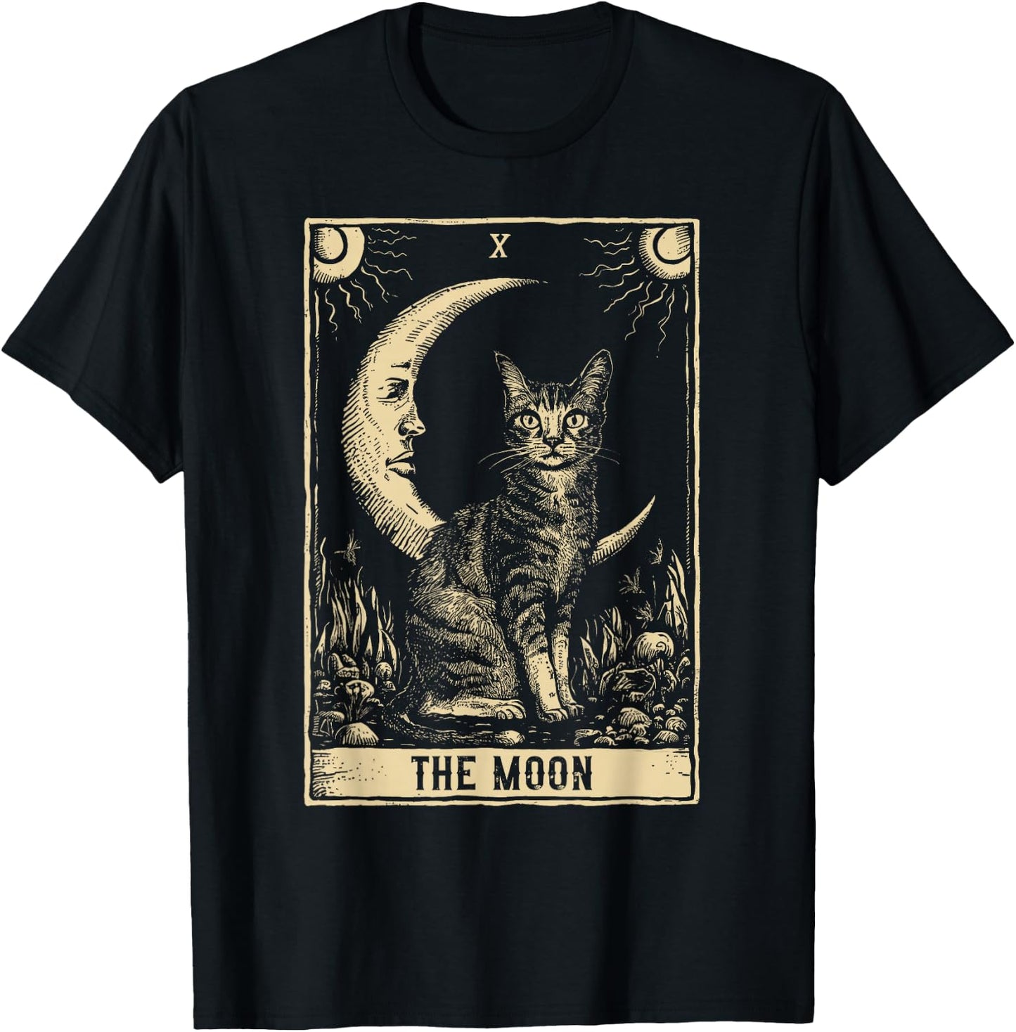 Crescent Moon And Cat Tarot Card T-Shirt - T-Shirt | Black