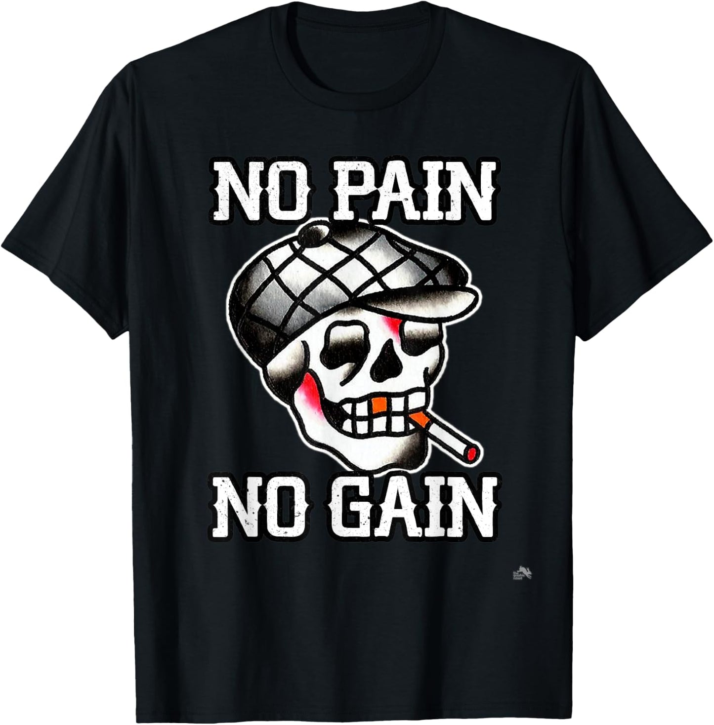 No Pain No Gain Smoking Tattoo Skull T-Shirt - T-Shirt | Black
