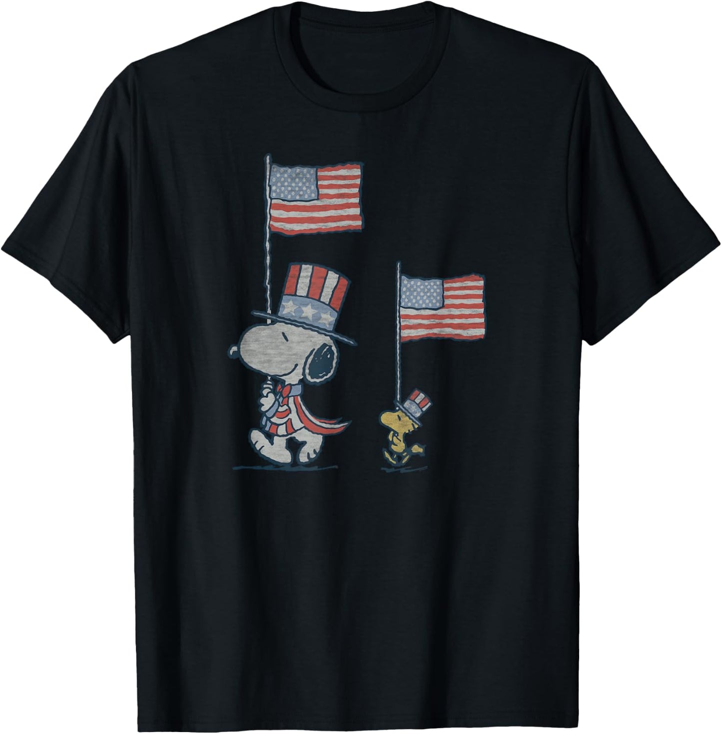Peanuts Snoopy Independence Day Woodstock March T-Shirt - T-Shirt | Black
