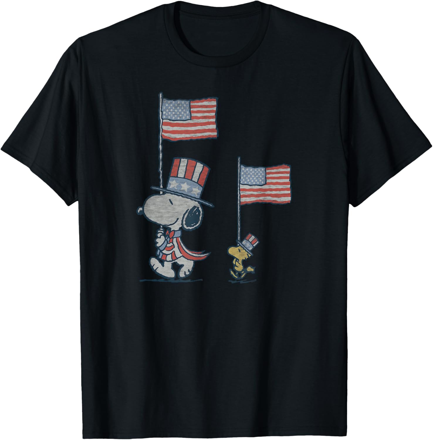 Peanuts Snoopy Independence Day Woodstock March T-Shirt - T-Shirt | Black
