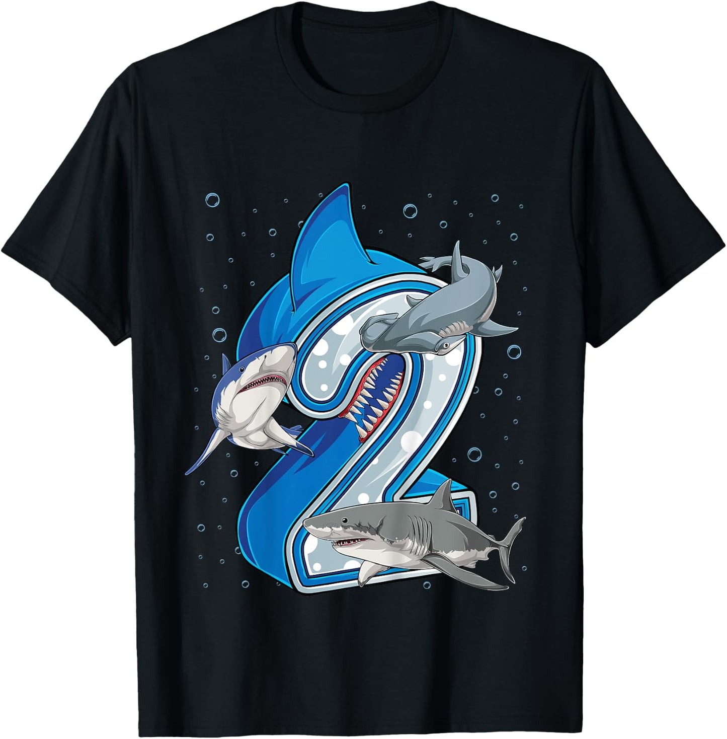 Kids 2nd Birthday Boys Shark 2 years Old Ocean Shark B-day T-Shirt - T-Shirt | Black
