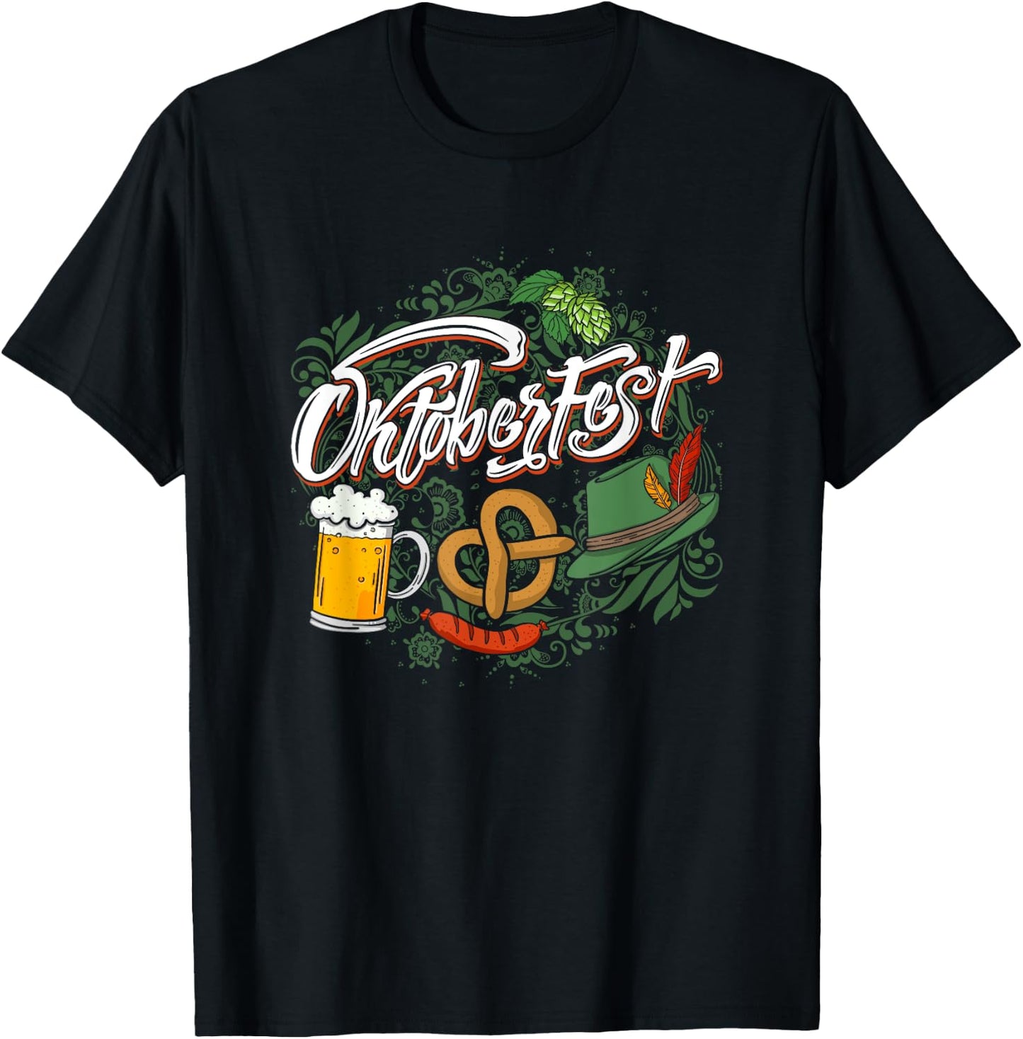 Oktoberfest Funny Beer Hat Pretzel And Edelweiss T-Shirt - T-Shirt | Black