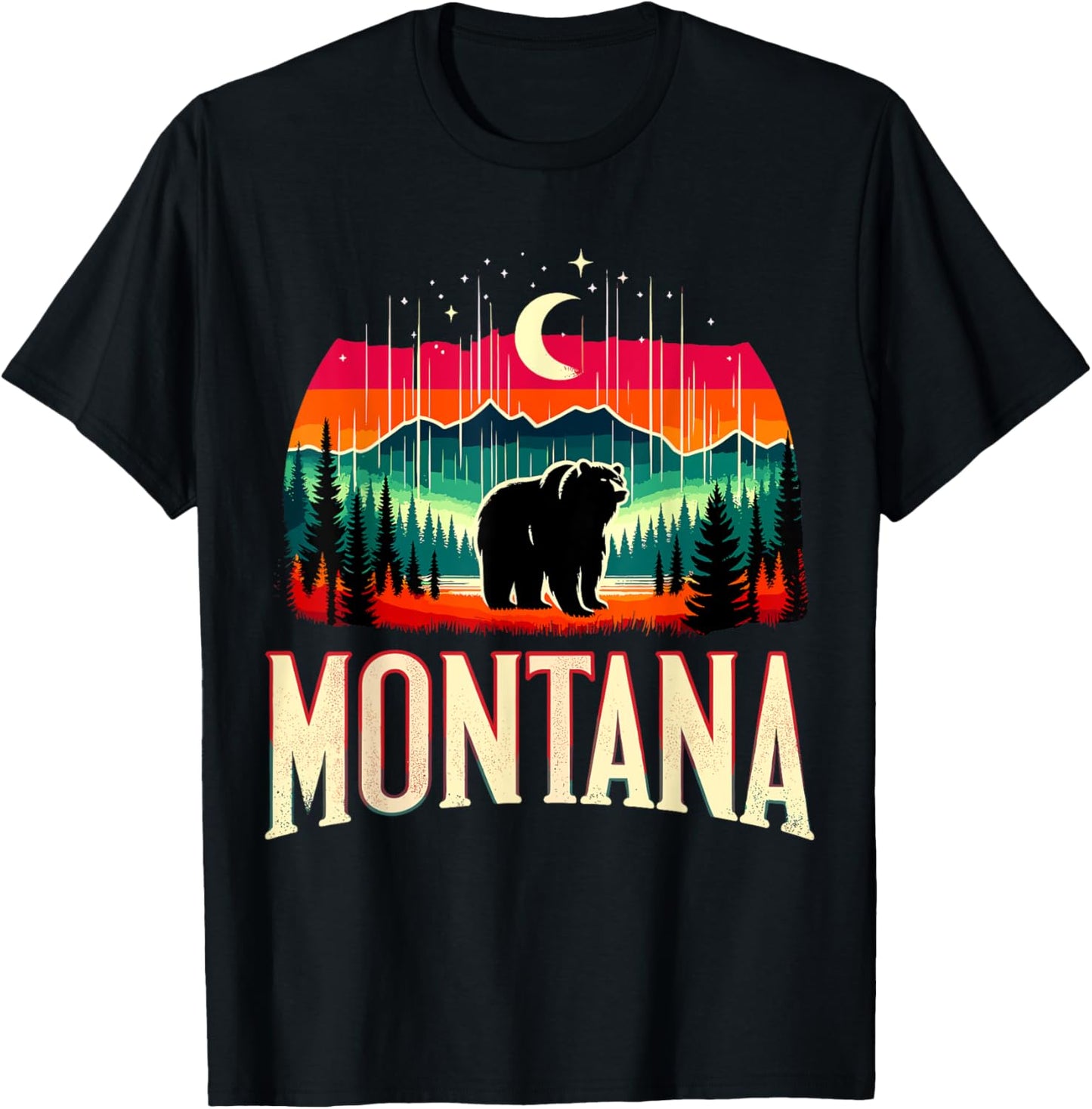 Montana Grizzly Bear Mountain T-Shirt - T-Shirt | Black