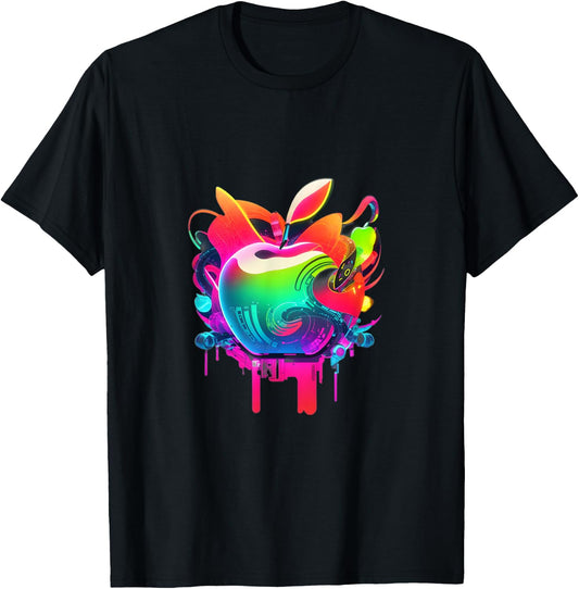EDM Rave Festival Trippy Apple Electronic Dance Music T-Shirt - T-Shirt | Black