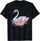 Women Girls Gift Pretty Animal Flower Crown Swan T-Shirt - T-Shirt | Black
