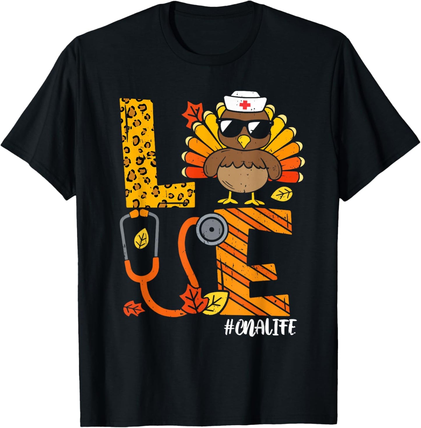 Love Turkey Thanksgiving Nurse CNA Life Fall Scrub Top Women T-Shirt - T-Shirt | Black