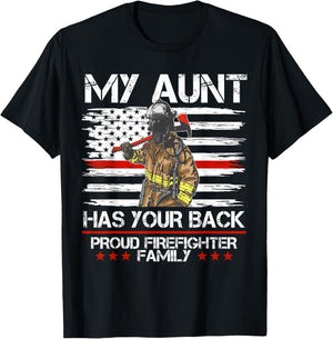 Firefighter My Aunt Has Your Back Thin Red Line Gift T-Shirt - T-Shirt | Black