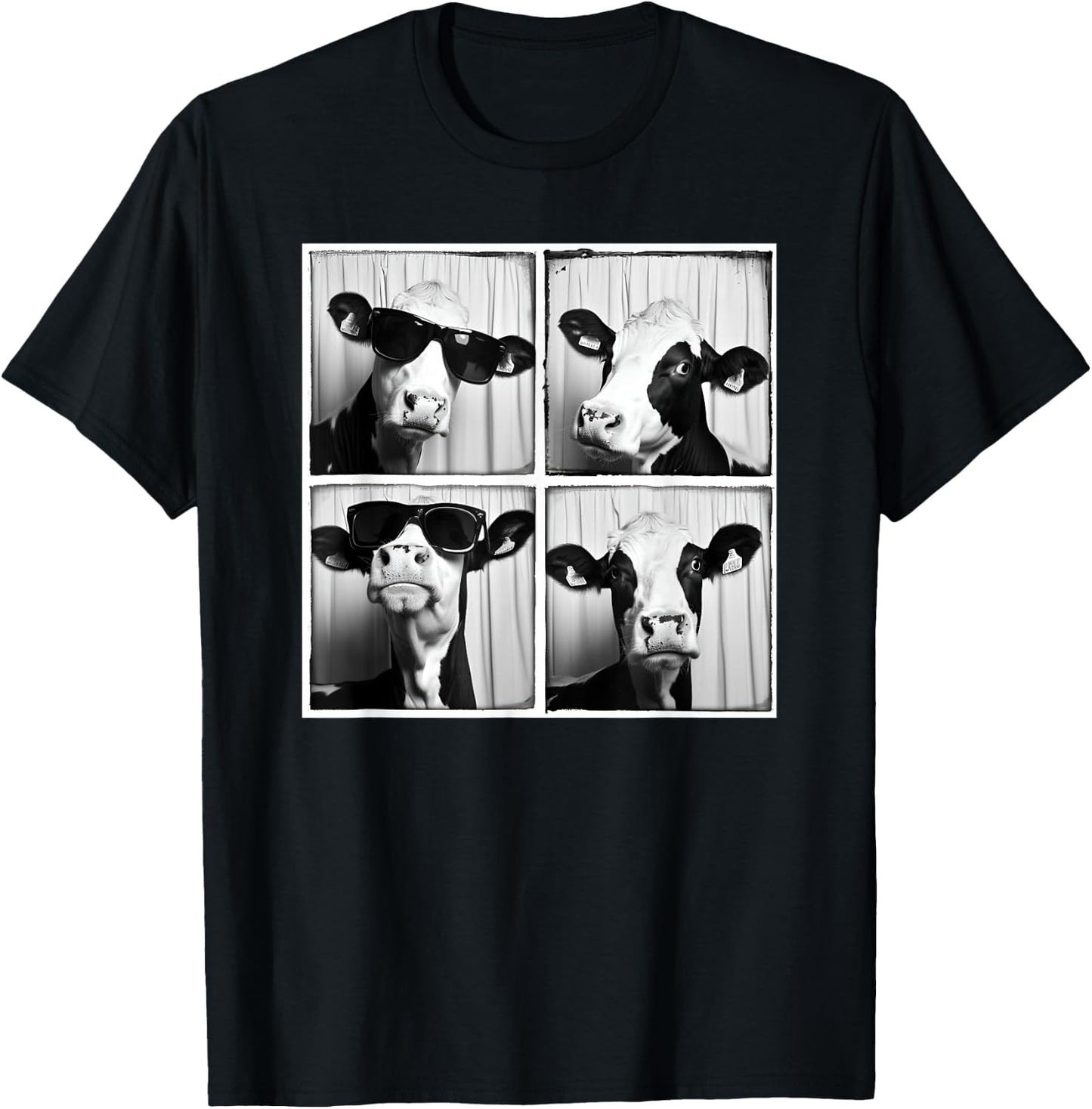 Cow Wearing Sunglasses Photo Farmyard Funny Farm Animal T-Shirt - T-Shirt | Black