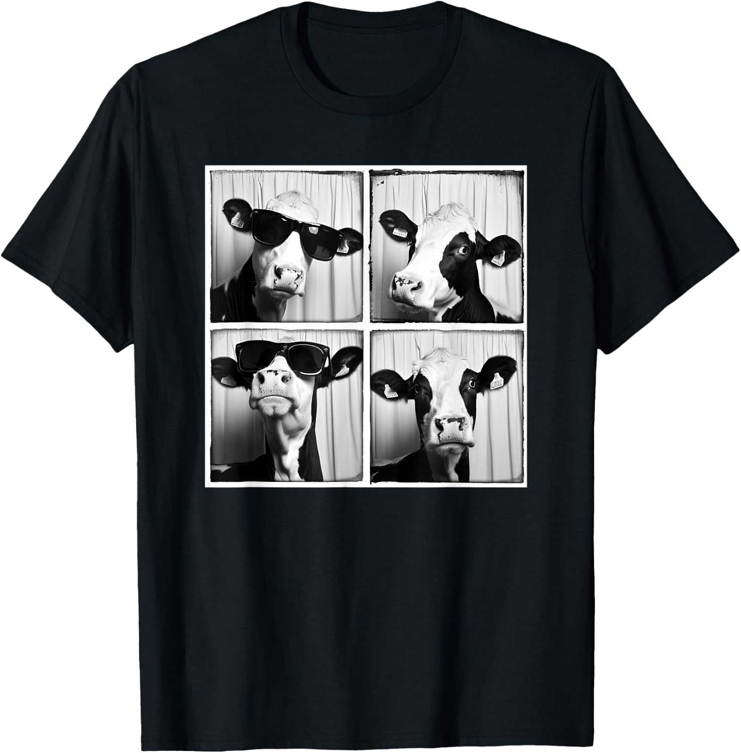Cow Wearing Sunglasses Photo Farmyard Funny Farm Animal T-Shirt - T-Shirt | Black