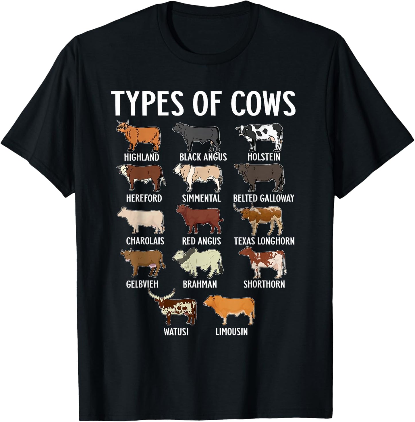 Types of Cows - Farmers Cow Lovers Men Women T-Shirt - T-Shirt | Black