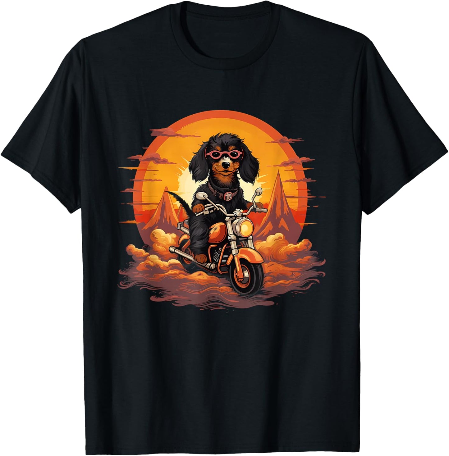 Biker Doxie Dog Riding Motorcycle T-Shirt - T-Shirt | Black
