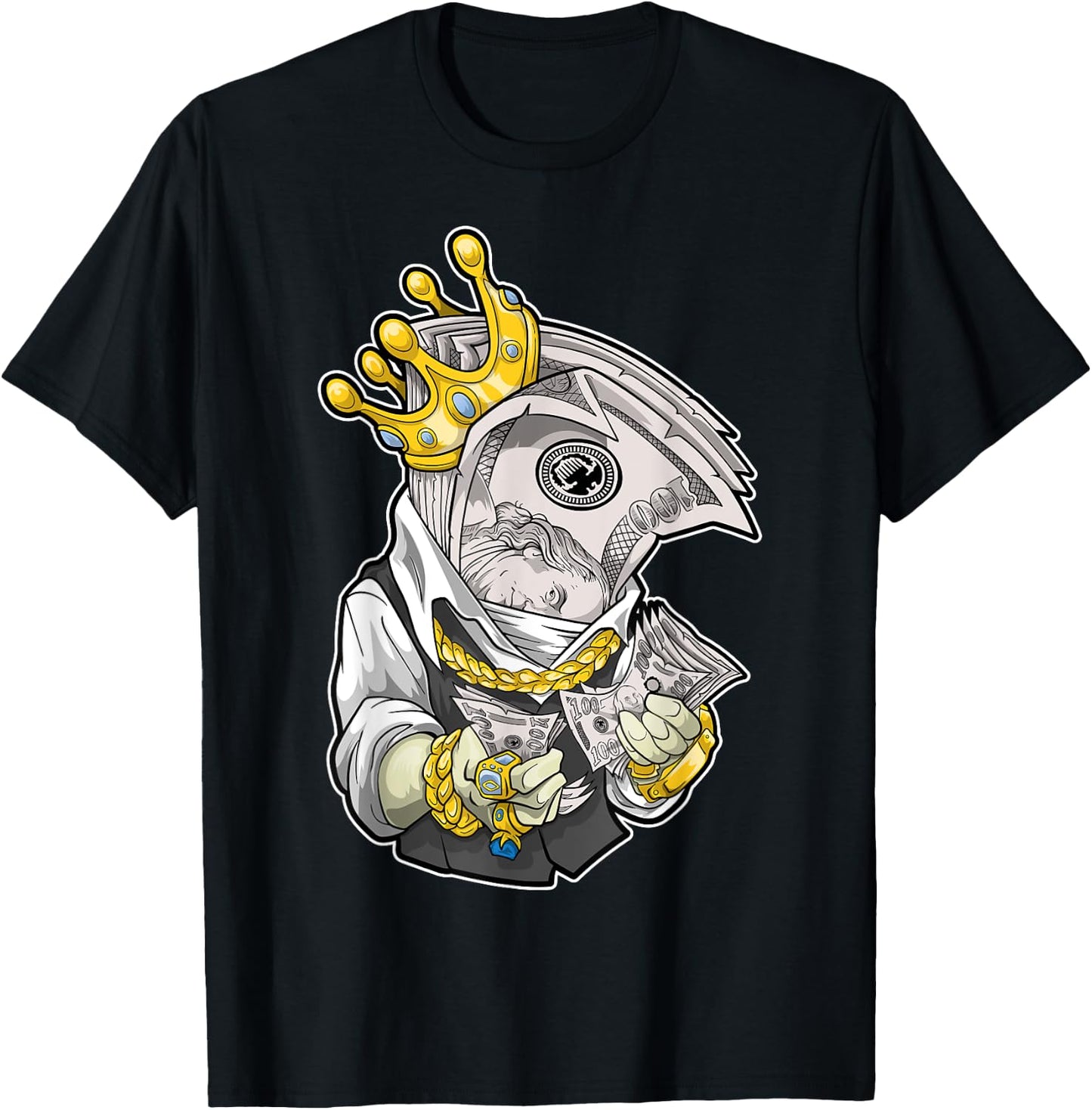 Money King Crown Rich Dollar Diamonds Cash Cool Hip Hop Boss T-Shirt - T-Shirt | Black