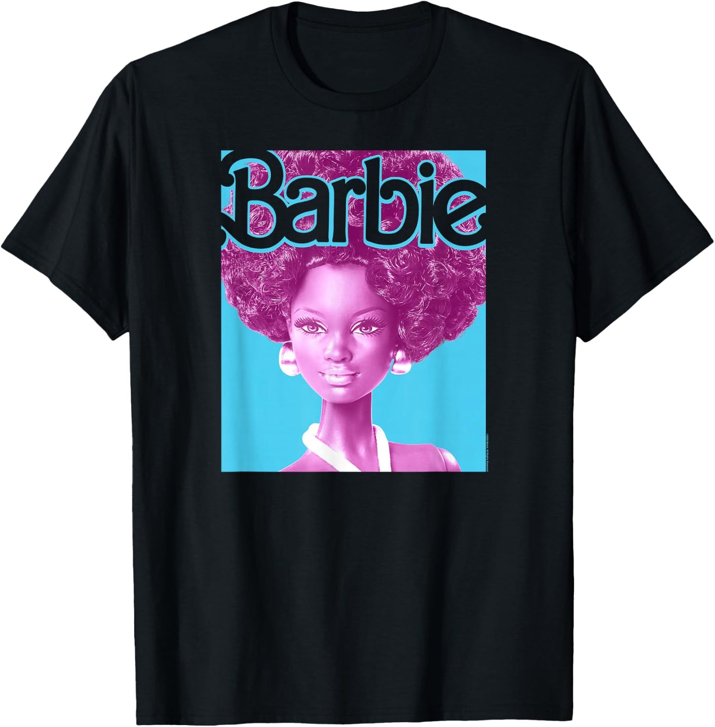 Barbie Afro Doll Classic Fit : Adult Round Neck, Black, Short Sleeve, Cotton-Polyester T-Shirt - T-Shirt | Black