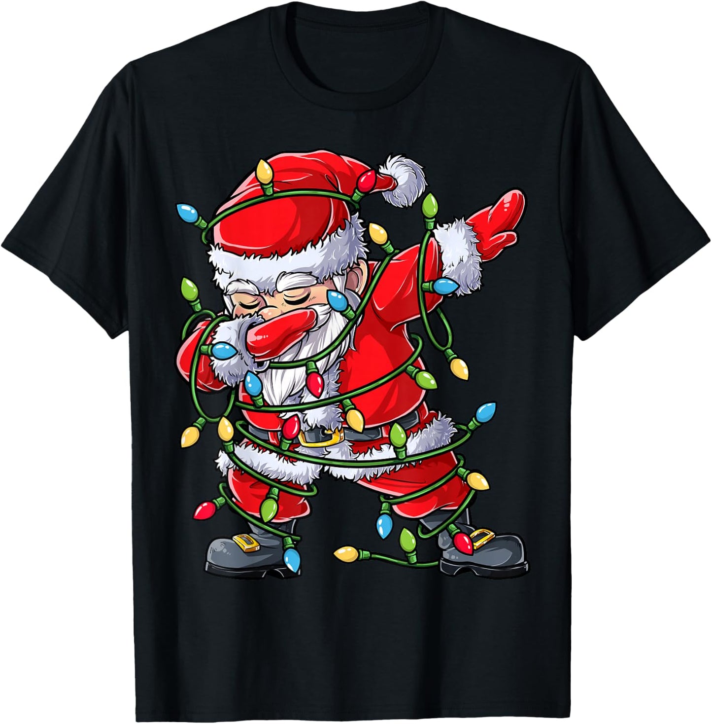 Dabbing Santa Christmas Tree Lights Xmas Gifts Boys Kids Dab Short Sleeve Black T-Shirt - T-Shirt | Black