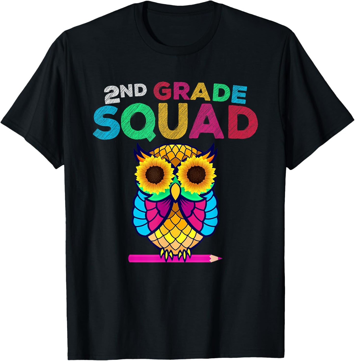 2nd Grade Squad Sunflower Owl Second Grade Teacher Men Women Kids T-Shirt - T-Shirt | Black