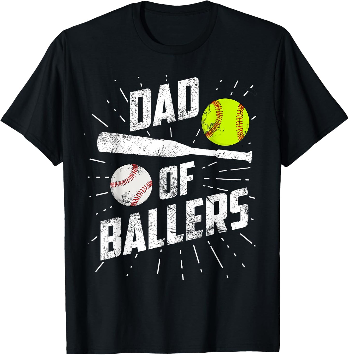 Dad Of Ballers Funny Baseball Softball Game Fathers Day Gift T-Shirt - T-Shirt | Black