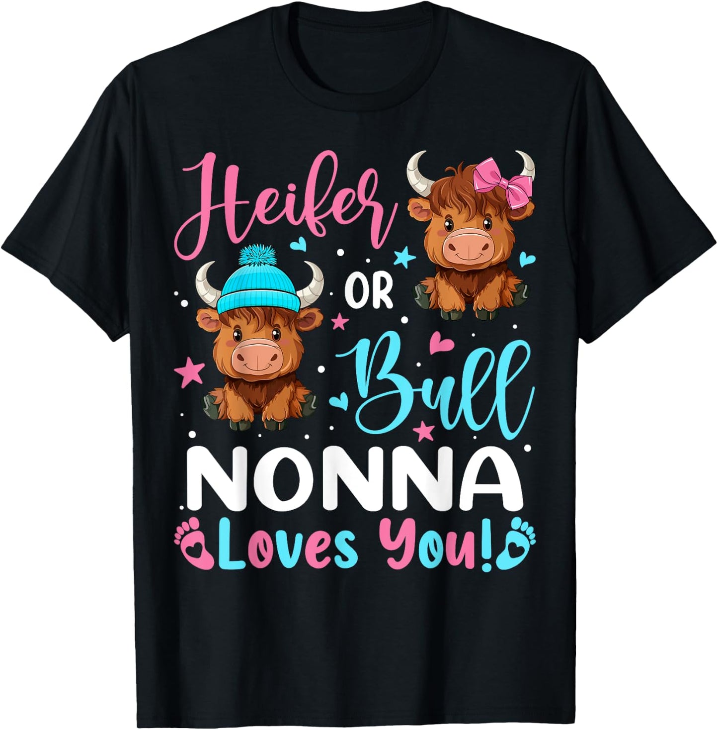 Bull or Heifer Nonna Loves You Highland Cow Lover T-Shirt - T-Shirt | Black
