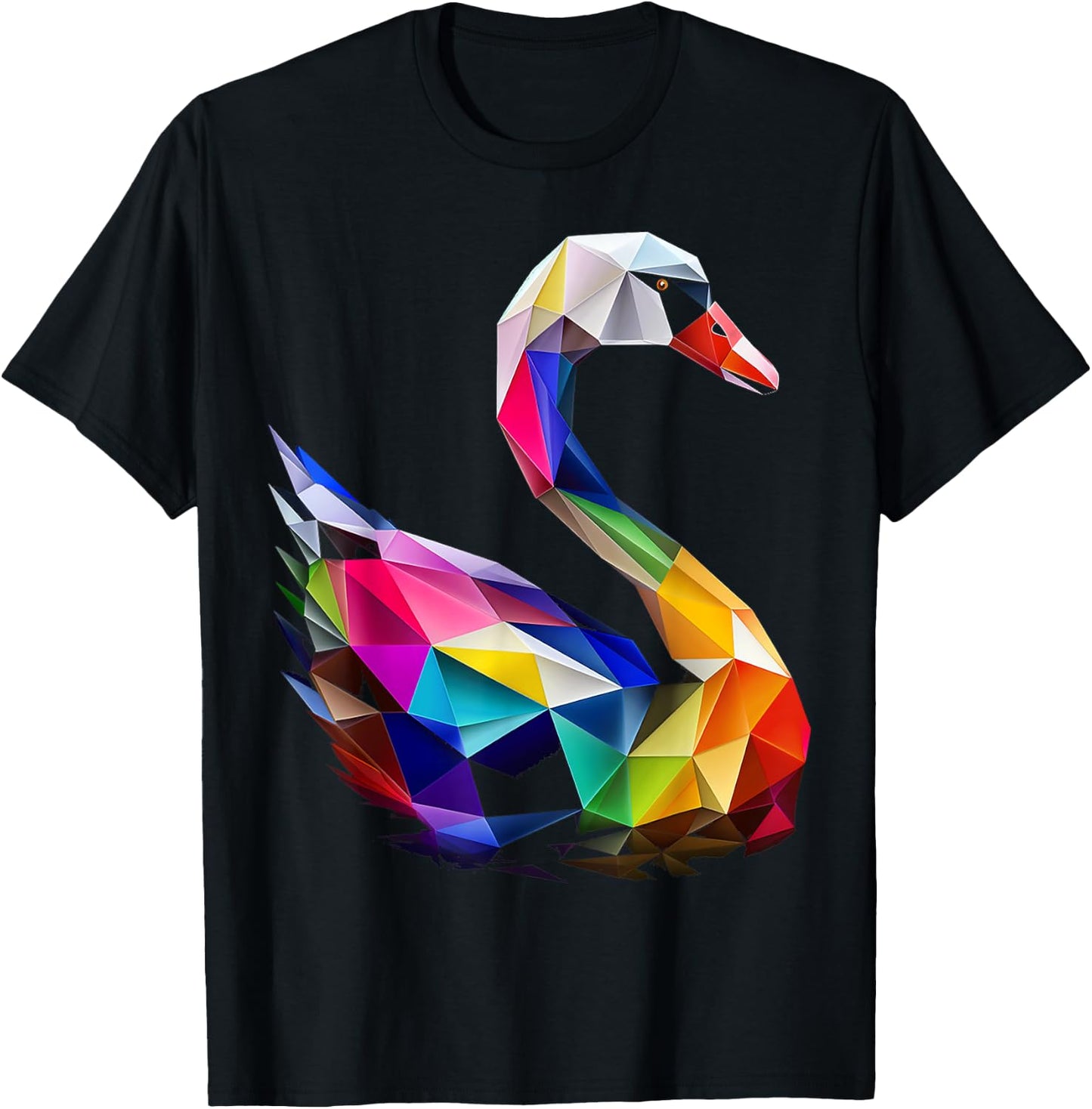 Swan Colorful Bird Art Animal Polygon Graphic Swan T-Shirt - T-Shirt | Black