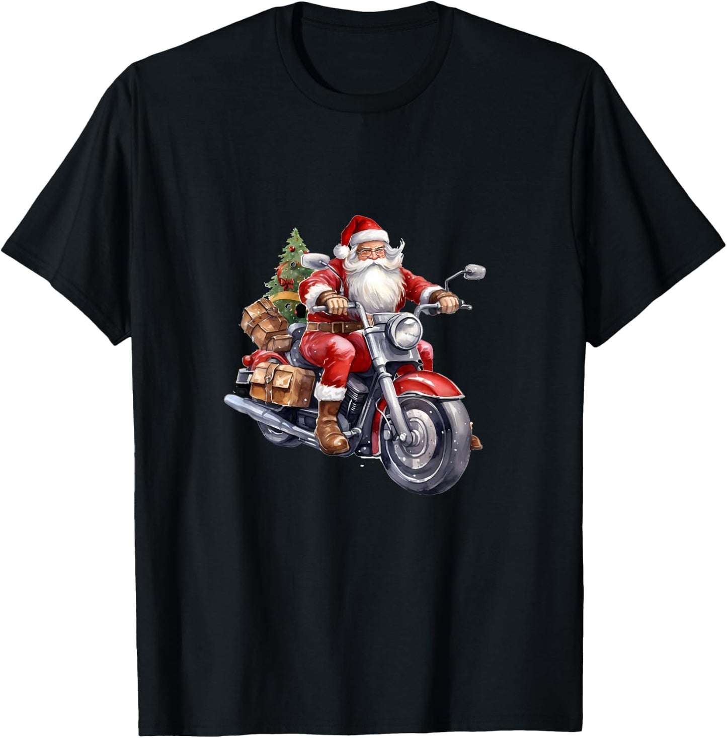 Biker Santa Claus On Motorcycle Funny Christmas Biking T-Shirt - T-Shirt | Black