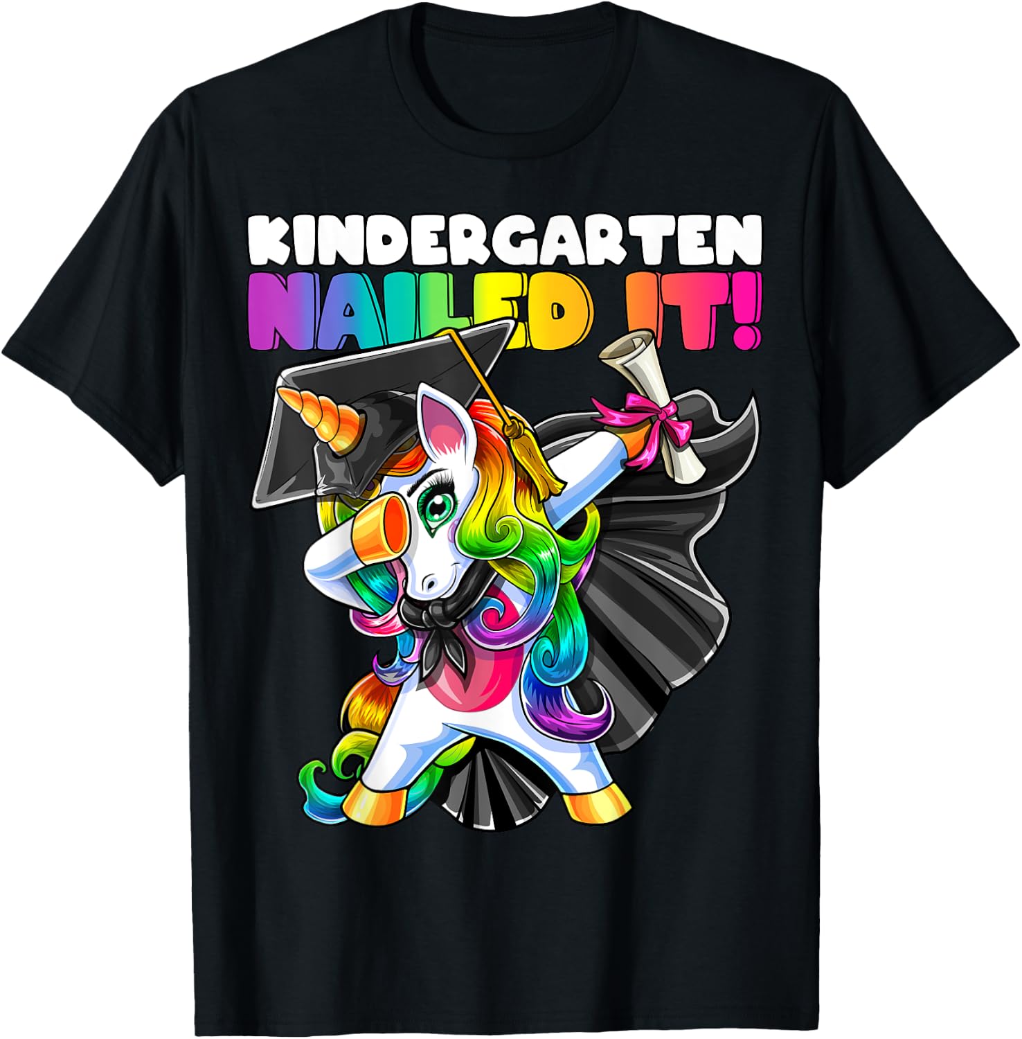 Dabbing Unicorn Kindergarten Graduation Cap Gown Gift Girls T-Shirt - T-Shirt | Black