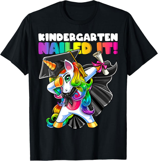 Dabbing Unicorn Kindergarten Graduation Cap Gown Gift Girls T-Shirt - T-Shirt | Black