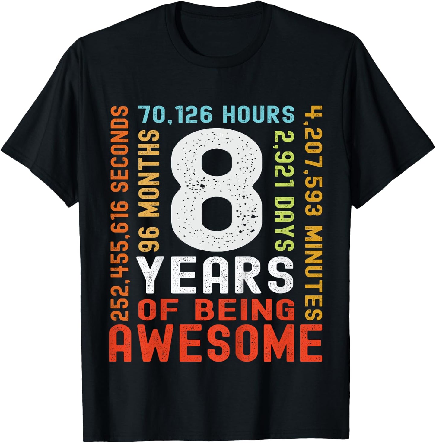 Kids 8th Birthday 8 Years Old Vintage Retro 96 Months Boy Girl T-Shirt - T-Shirt | Black