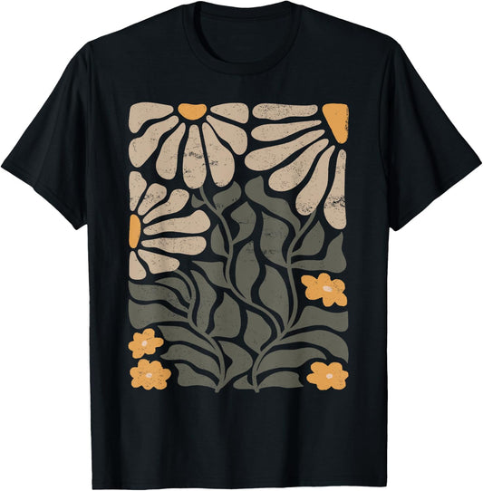Boho Wildflower Vintage Retro Graphic Design Spring/Summer Men Women Kids T-Shirt - T-Shirt | Black