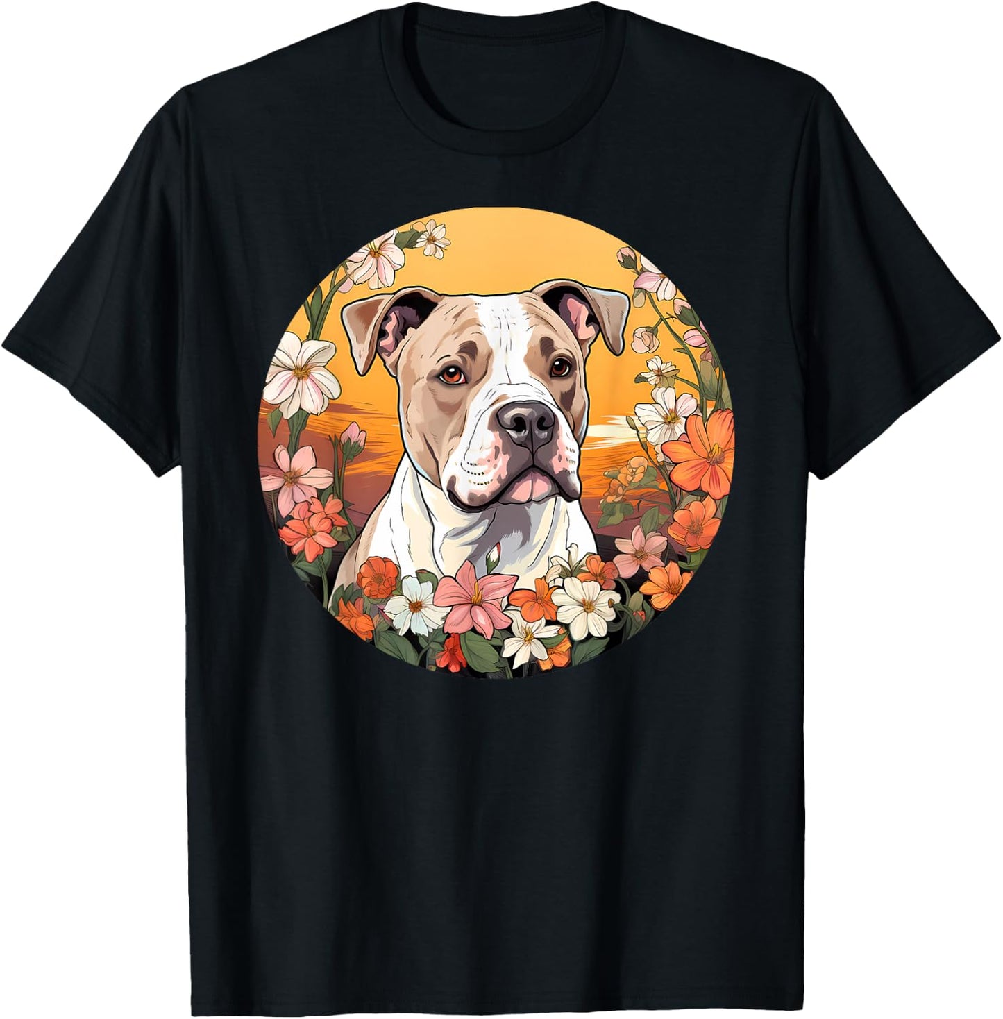 Cute American Bulldog Mountain Flower Meadow Dog Mom Women Kids T-Shirt - T-Shirt | Black