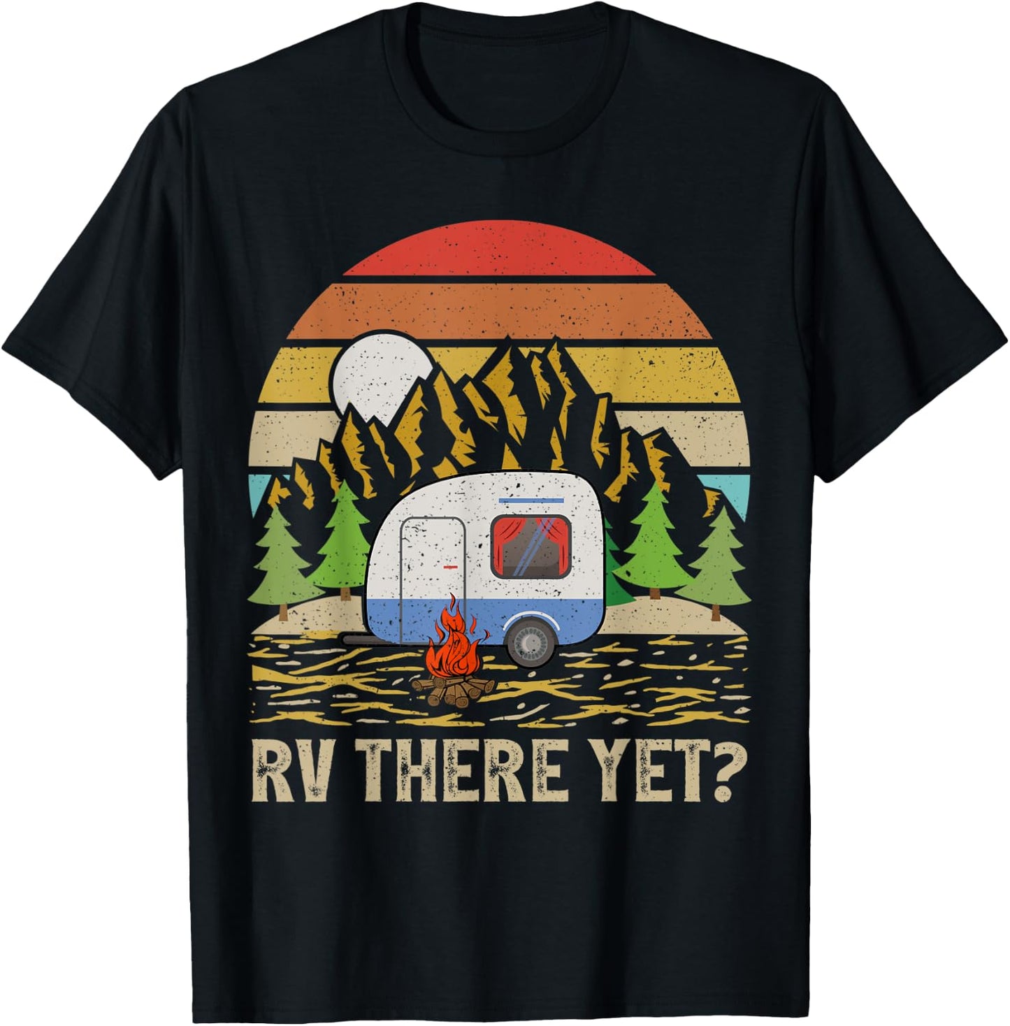 Vintage Mountain RV There Yet Retro Camper T-Shirt - T-Shirt | Black