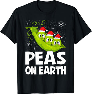 Christmas Pun Lover Peas on Earth World Peace Vegan T-Shirt - T-Shirt | Black