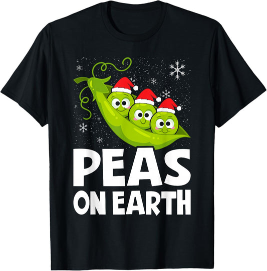 Christmas Pun Lover Peas on Earth World Peace Vegan T-Shirt - T-Shirt | Black