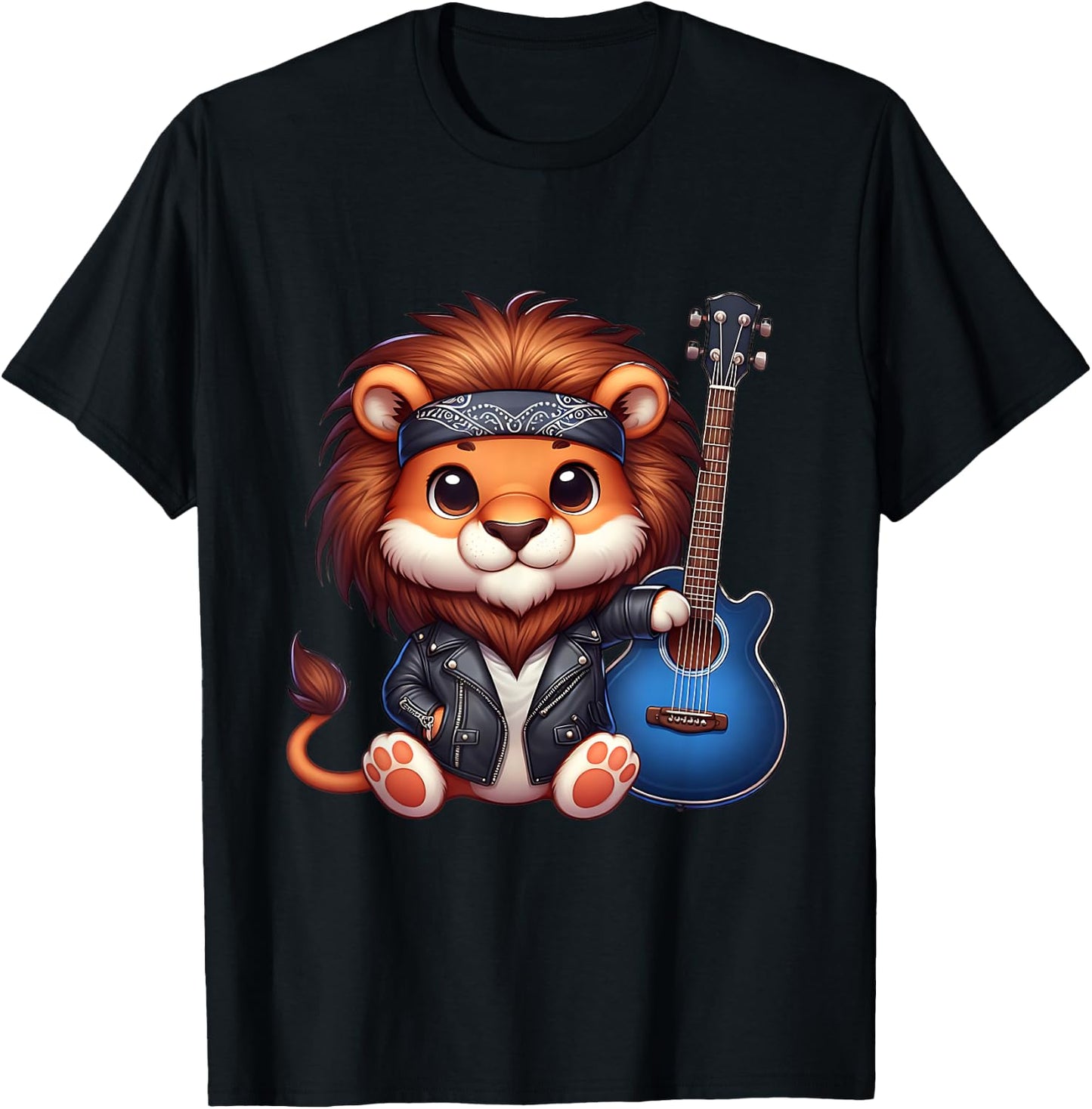 Lion playing Guitar T-Shirt - T-Shirt | Black