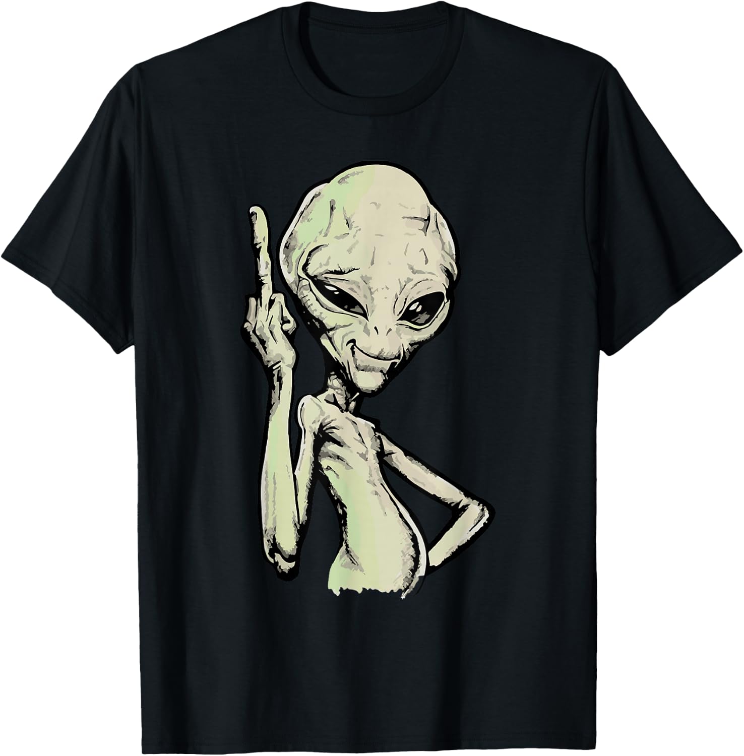 Alien Middle Finger Adult Humour Funny Novelty T-Shirt - T-Shirt | Black