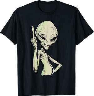 Alien Middle Finger Adult Humour Funny Novelty T-Shirt - T-Shirt | Black