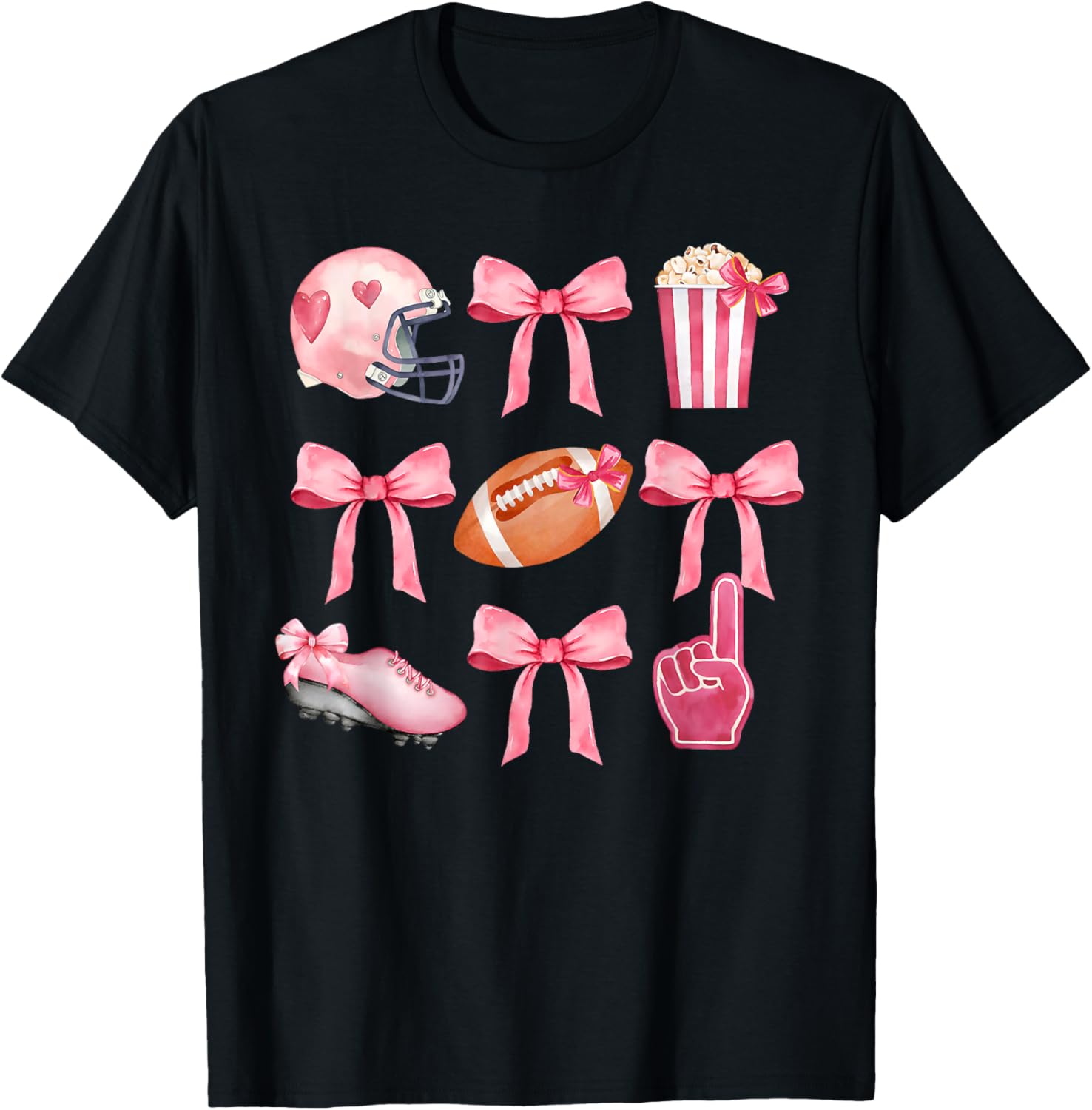 Coquette Bow Football Player American Football Season Funny T-Shirt - T-Shirt | Black