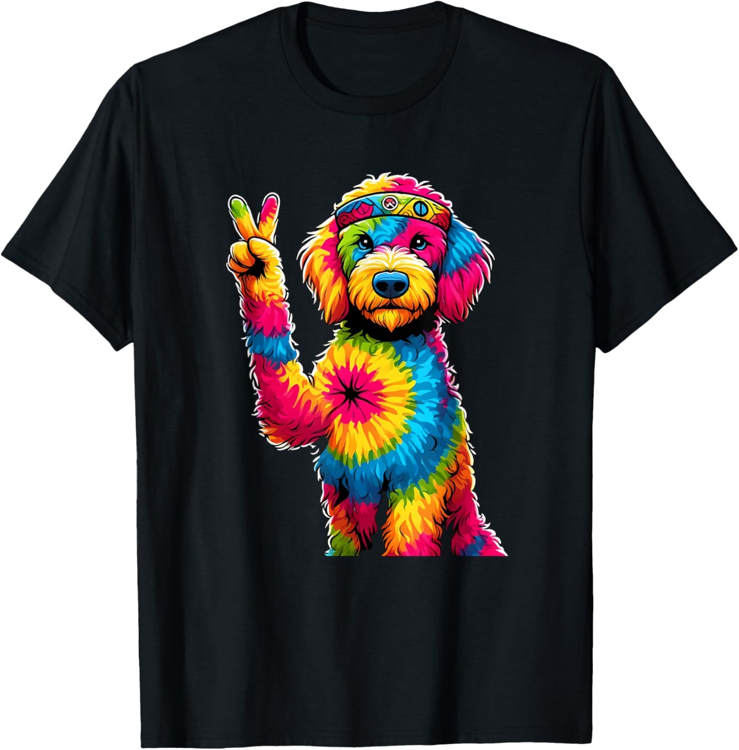 Peace Sign Tie Dye Labradoodle Dog Men Women Kids T-Shirt - T-Shirt | Black