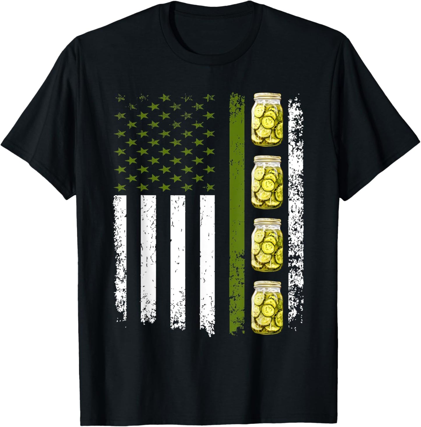 Funny Pickle Cucumber US American Flag Jar Of Sliced Pickles Men T-Shirt - T-Shirt | Black