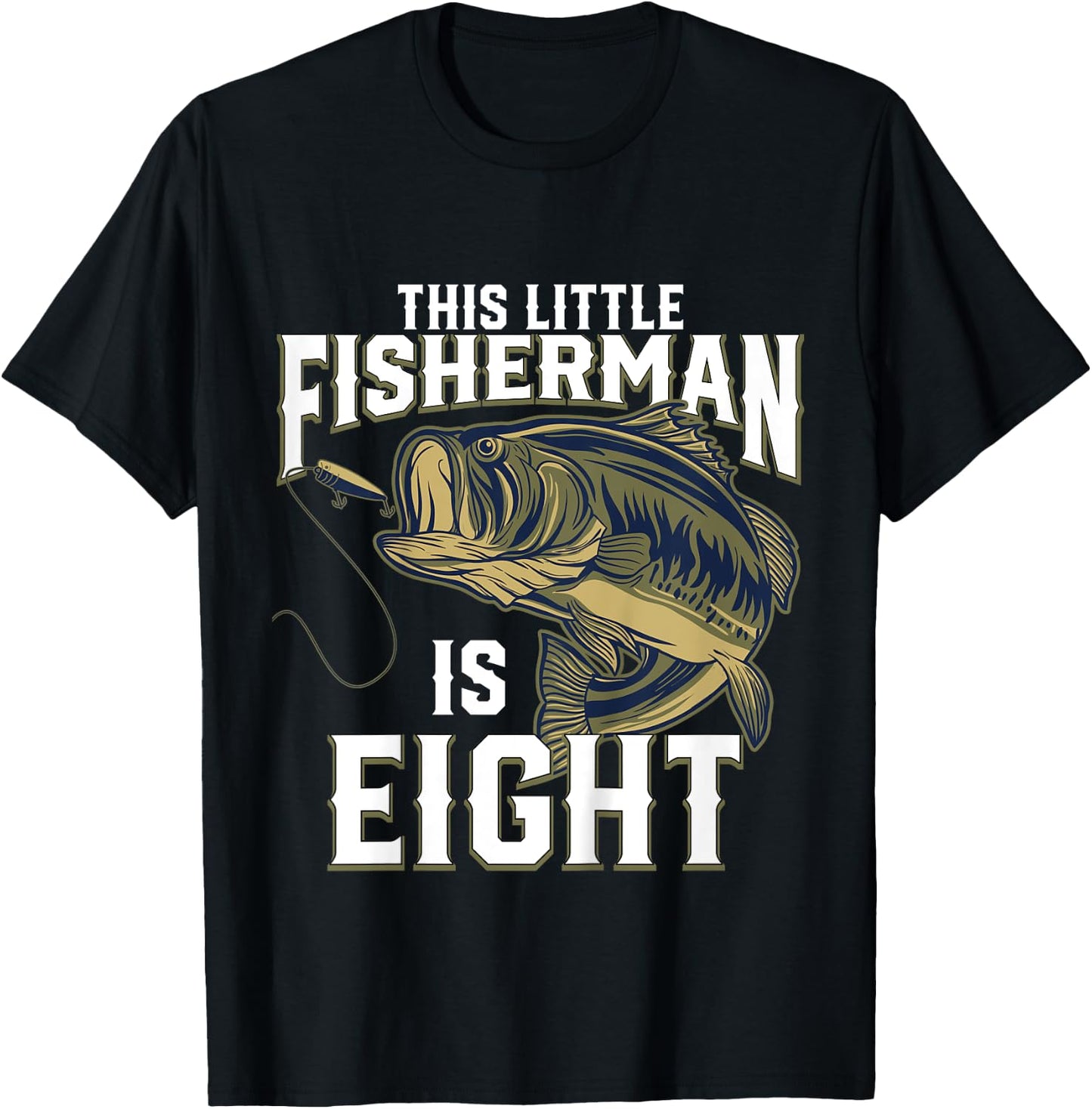 Kids 8 Year Old Fishing Birthday Party Fisherman 8th Gift Boy T-Shirt - T-Shirt | Black