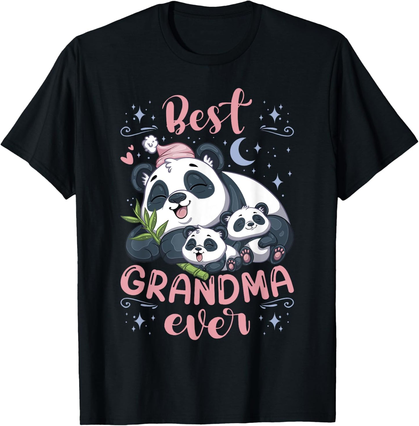 Best Grandma Ever Pajama Top Panda Grandmother & 2 Cubs T-Shirt - T-Shirt | Black