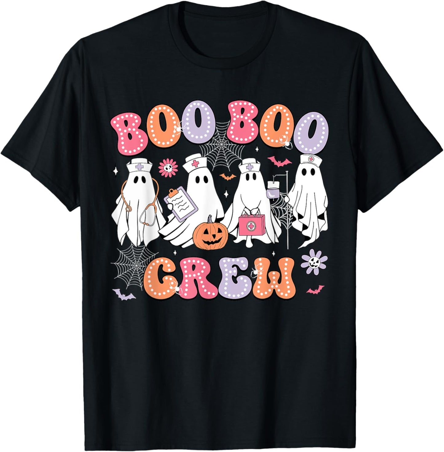 Groovy Boo Boo Crew Nurse Funny Ghost Women Halloween Nurse T-Shirt - T-Shirt | Black