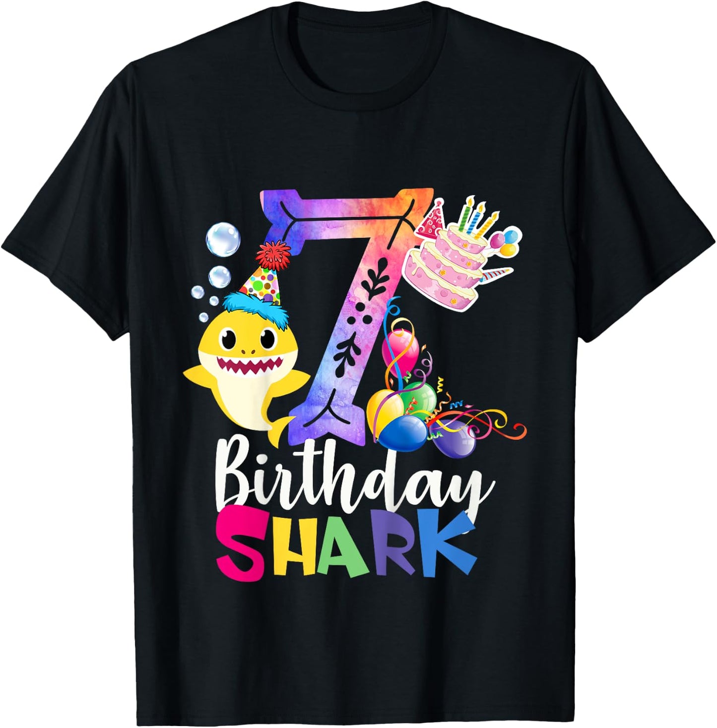Best 7th Birthday Gift - 7th Birthday Shark Baby Cute T-Shirt - T-Shirt | Black