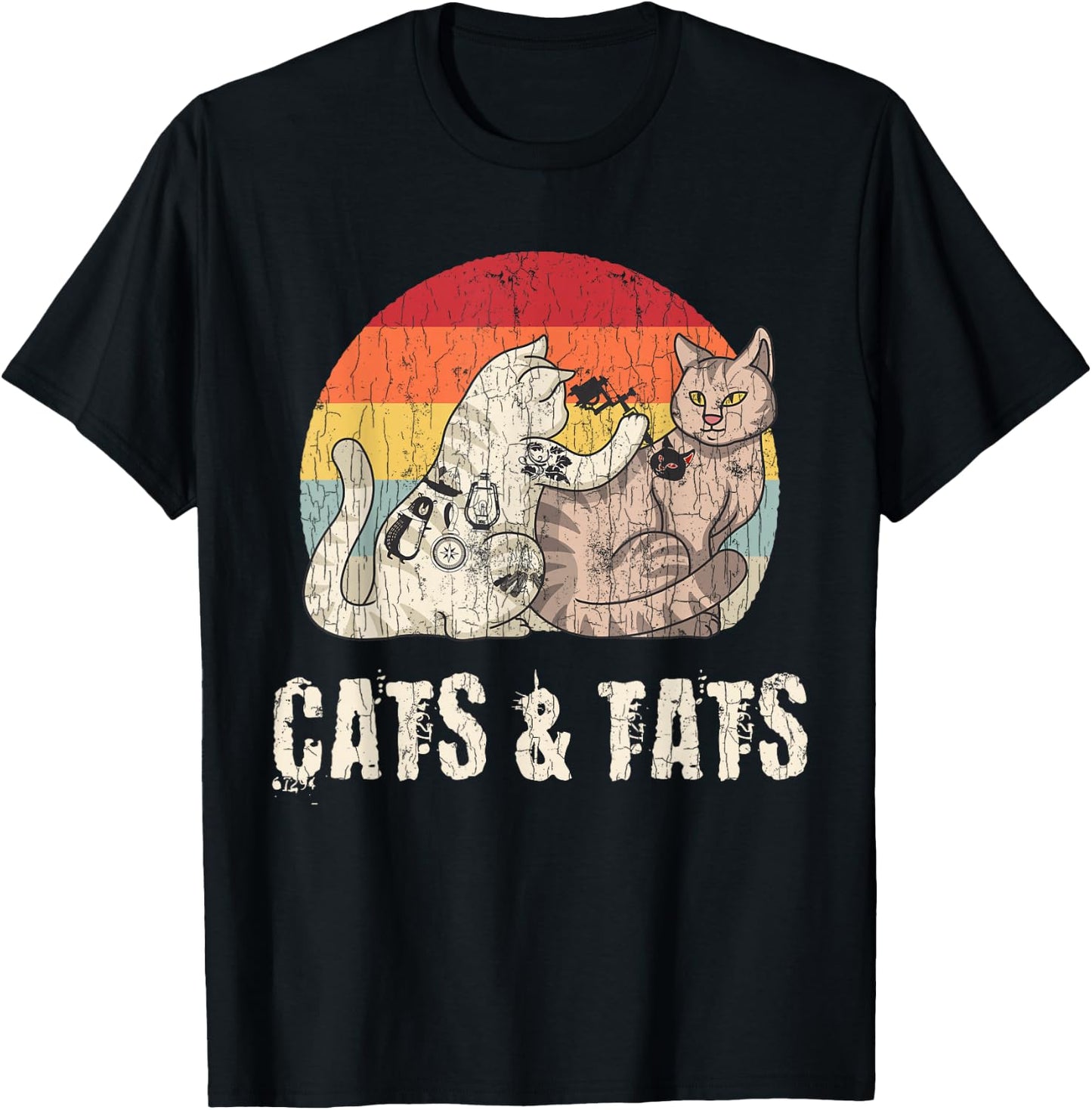 Cats and Tats Tattoo Cute Funny Gift T-Shirt - T-Shirt | Black