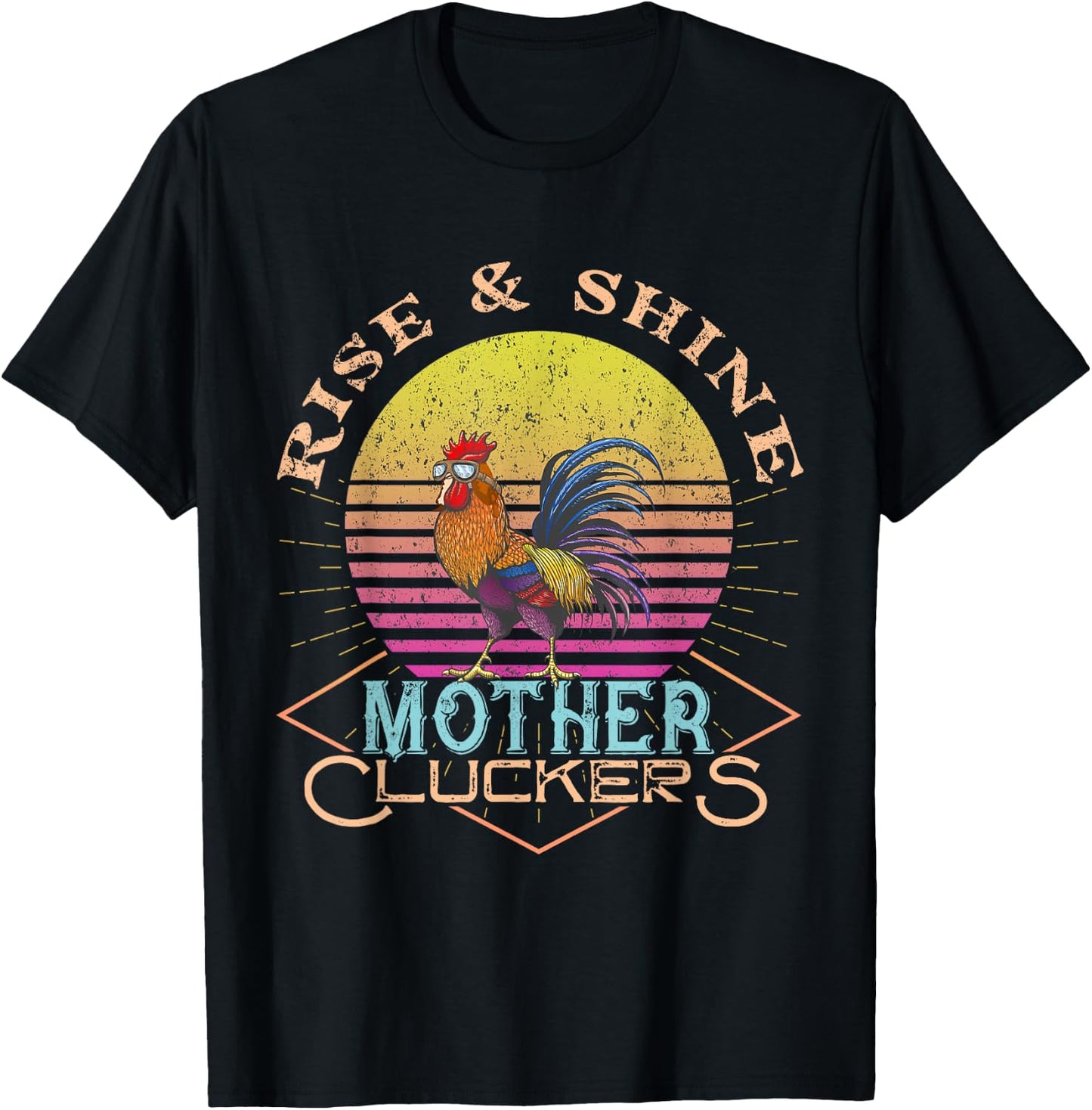 Rise & Shine Vinage Rooster Funny Farm Chicken T-Shirt - T-Shirt | Black